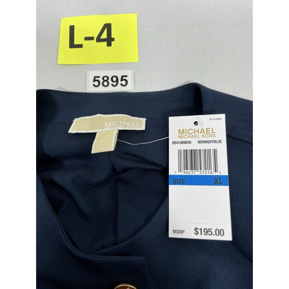 Womans Michael Kors Button Front Cropped Blazer XL Navy Padded Shoulders NWT - Picture 3 of 8
